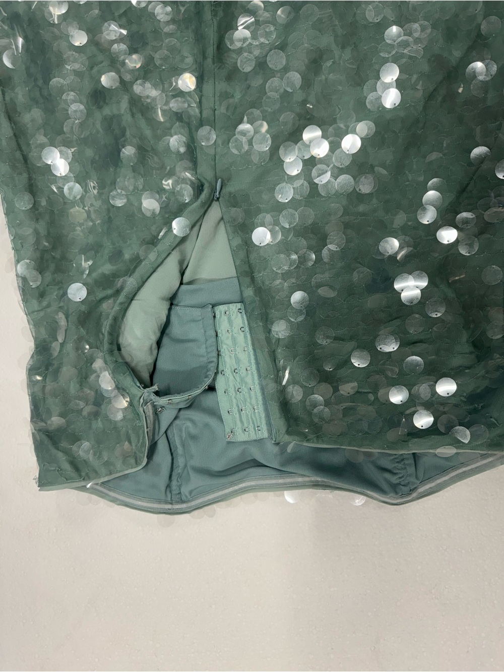 STAUD Strapless Sequin Midi Dress in Mint - Picture 7 of 7